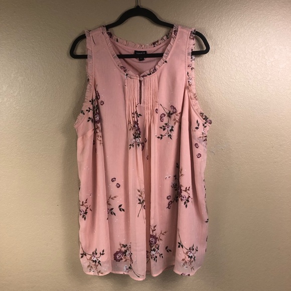 Torrid peach floral chiffon ruffle trim tank top. - Picture 2 of 11